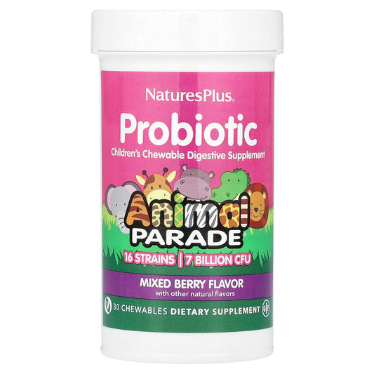 NaturesPlus, Probiotic, Children's Chewable Digestive Supplement, Mixed Berry, 7 Billion CFU, 30 Chewables - Image 1