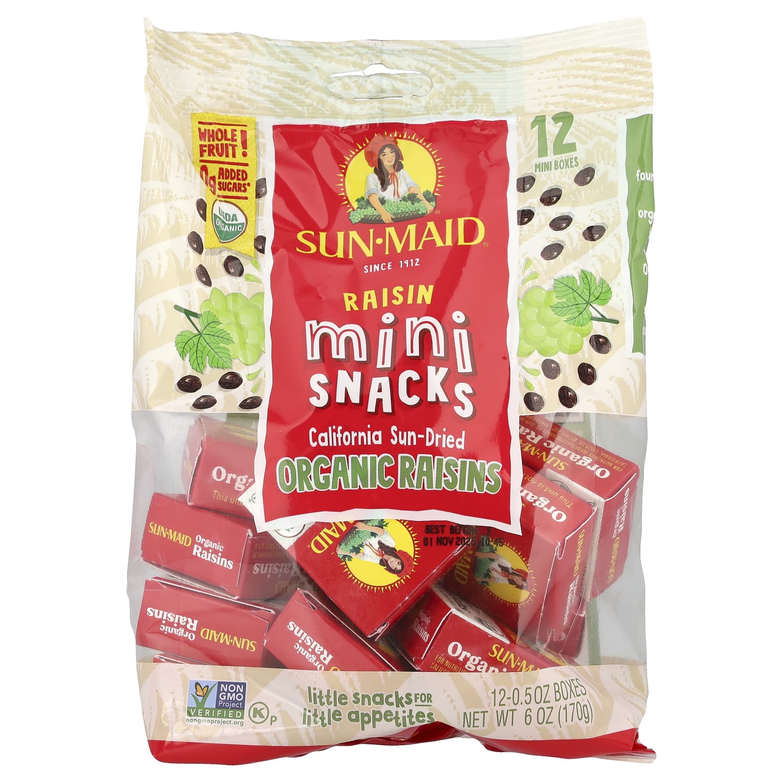 Sun-Maid, Raisin Mini-Snacks, 12 Boxes, 0.5 oz Each - Image 1