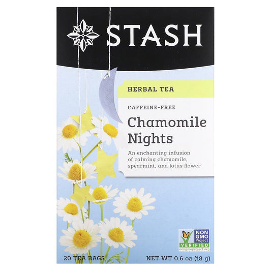 Stash Tea, Herbal Tea, Chamomile Nights, Caffeine Free, 20 Tea Bags, 0.6 oz (18 g) - Image 1