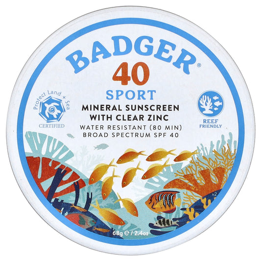 Badger Sport Mineral Sunscreen with Clear Zinc SPF 40, 2.4 oz - Image 1