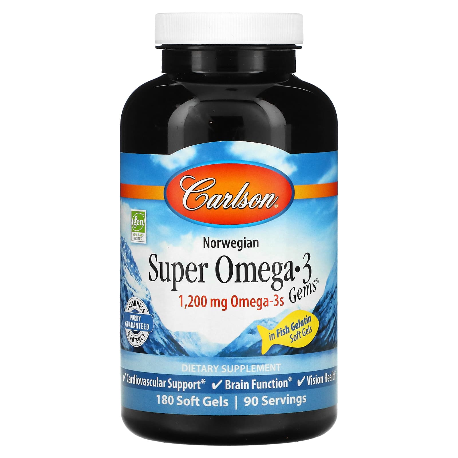 Norwegian Omega-3 Fish Oil Supplements by Carlson - 180 Soft Gels - Image 1
