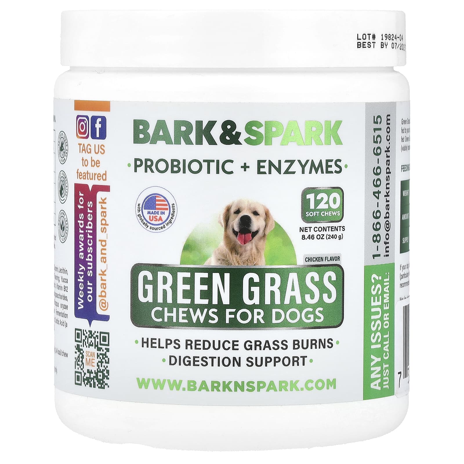 Green Grass Chews for Dogs - 120 Soft Chews, 8.46 oz (240 g) - Bark&Spark - Image 1