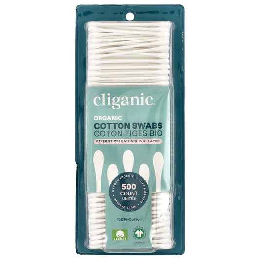 Certified Organic Cotton Swabs by Cliganic - 500 Count - Image 1