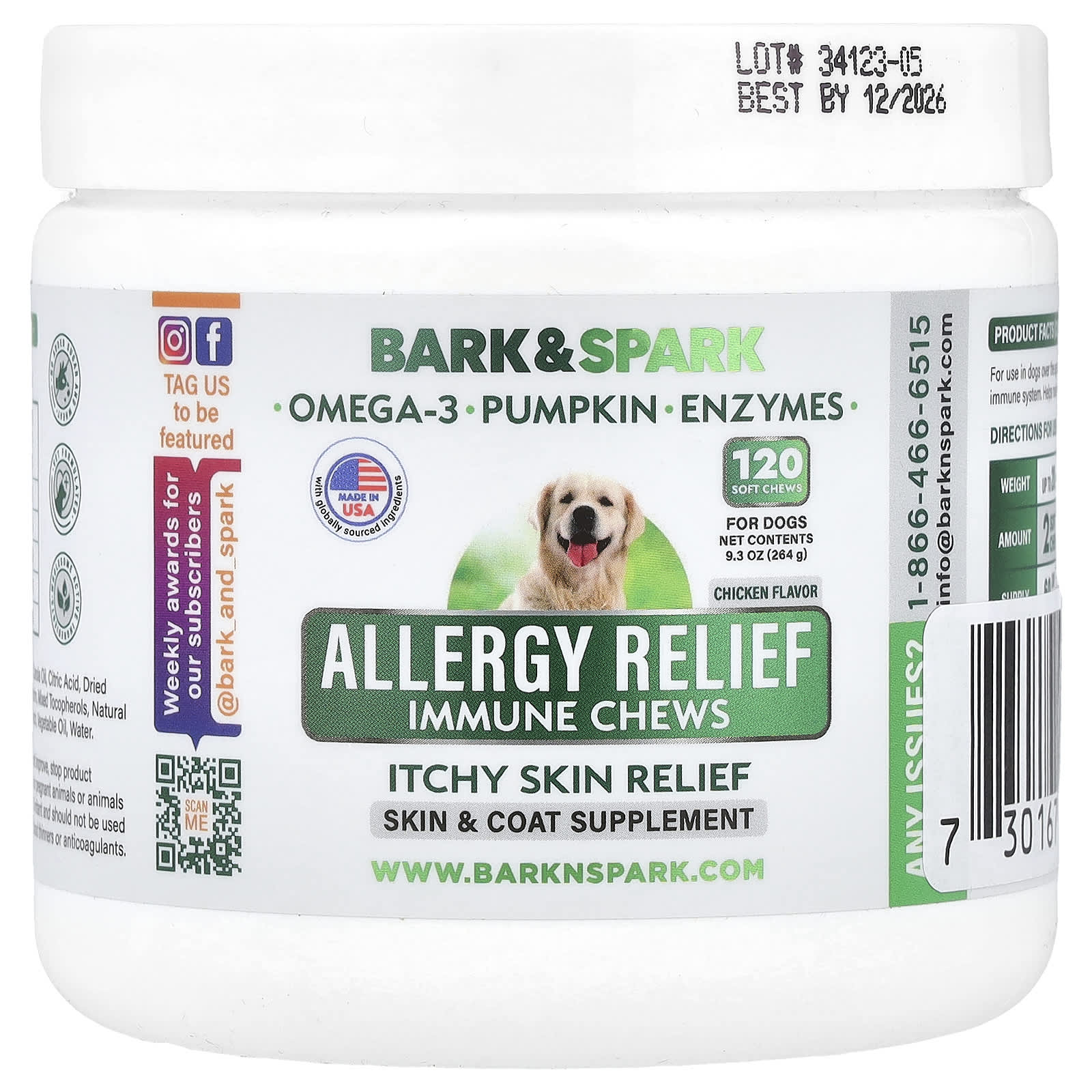 Bark&Spark Dog Allergy Relief Chews, Itchy Skin Support 120 Soft Chews - Image 1