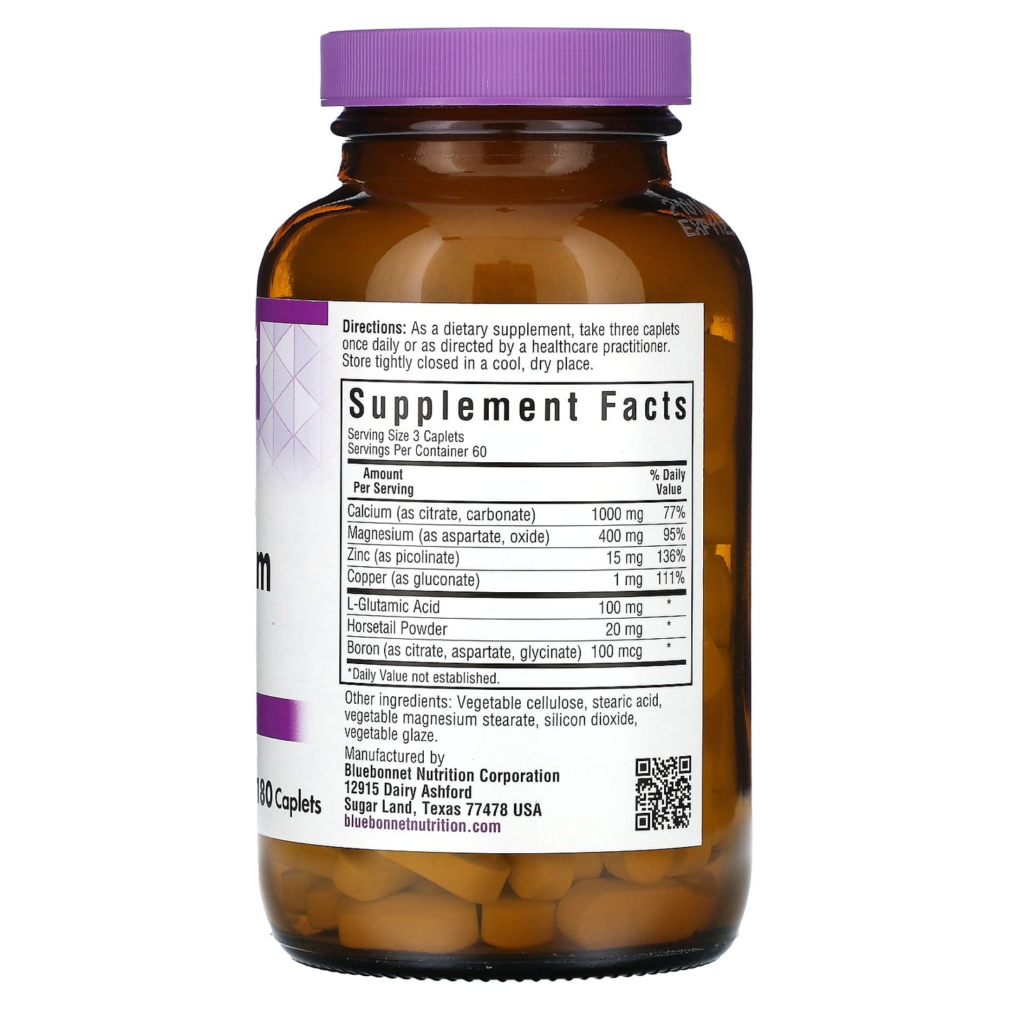 Calcium Magnesium & Zinc for Strong Bones by Bluebonnet Nutrition - 180 Caplets - Image 2