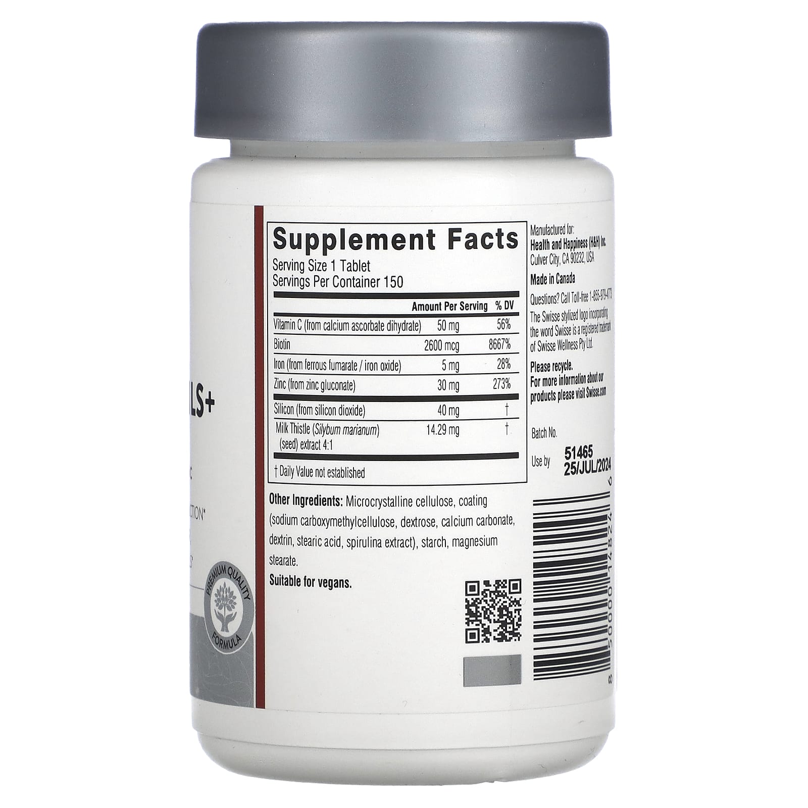 Swisse, Beauty, Hair Skin Nails+, 150 Tablets - Image 2