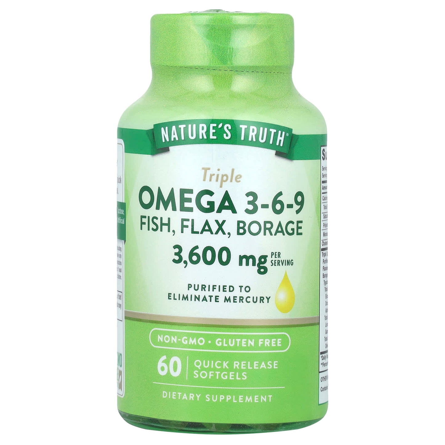 Nature's Truth, Triple Omega 3-6-9, Fish, Flax, Borage, 60 Quick Release Softgels - Image 1
