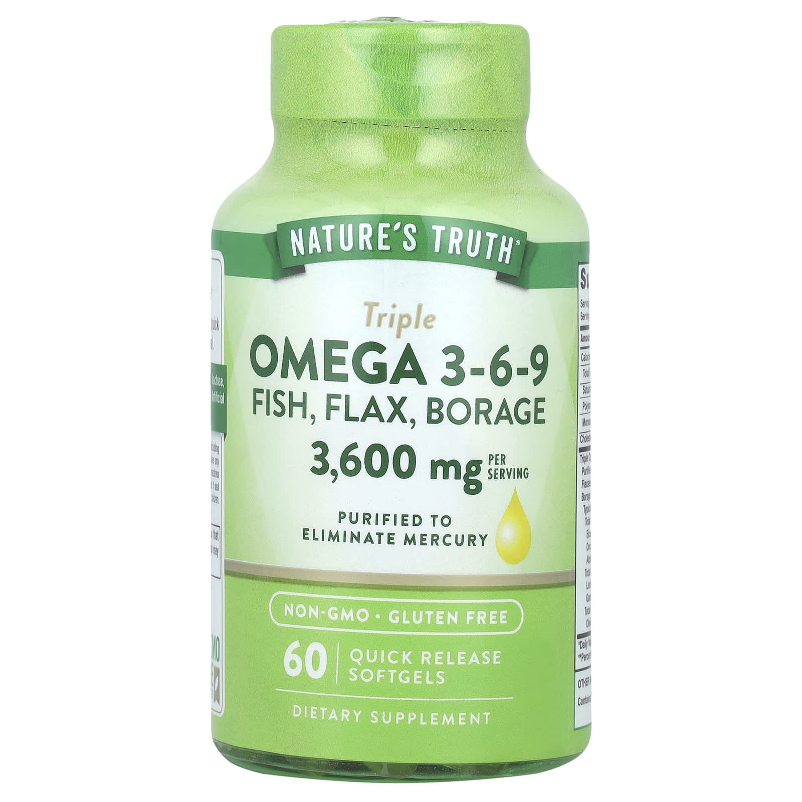 Nature's Truth, Triple Omega 3-6-9, Fish, Flax, Borage, 60 Quick Release Softgels - Image 1