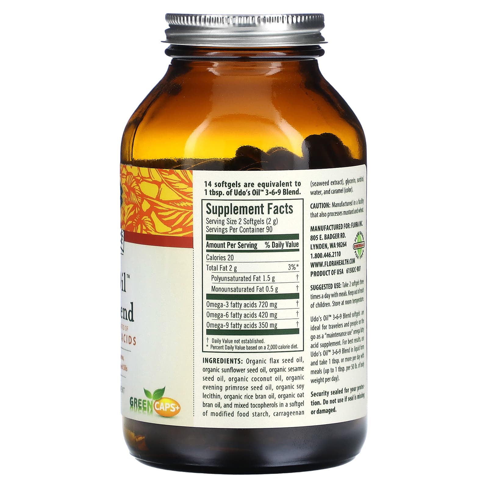 Flora Udo's Choice Udo's Oil 3-6-9 Blend 180 Softgels - Omega Fatty Acids - Image 2