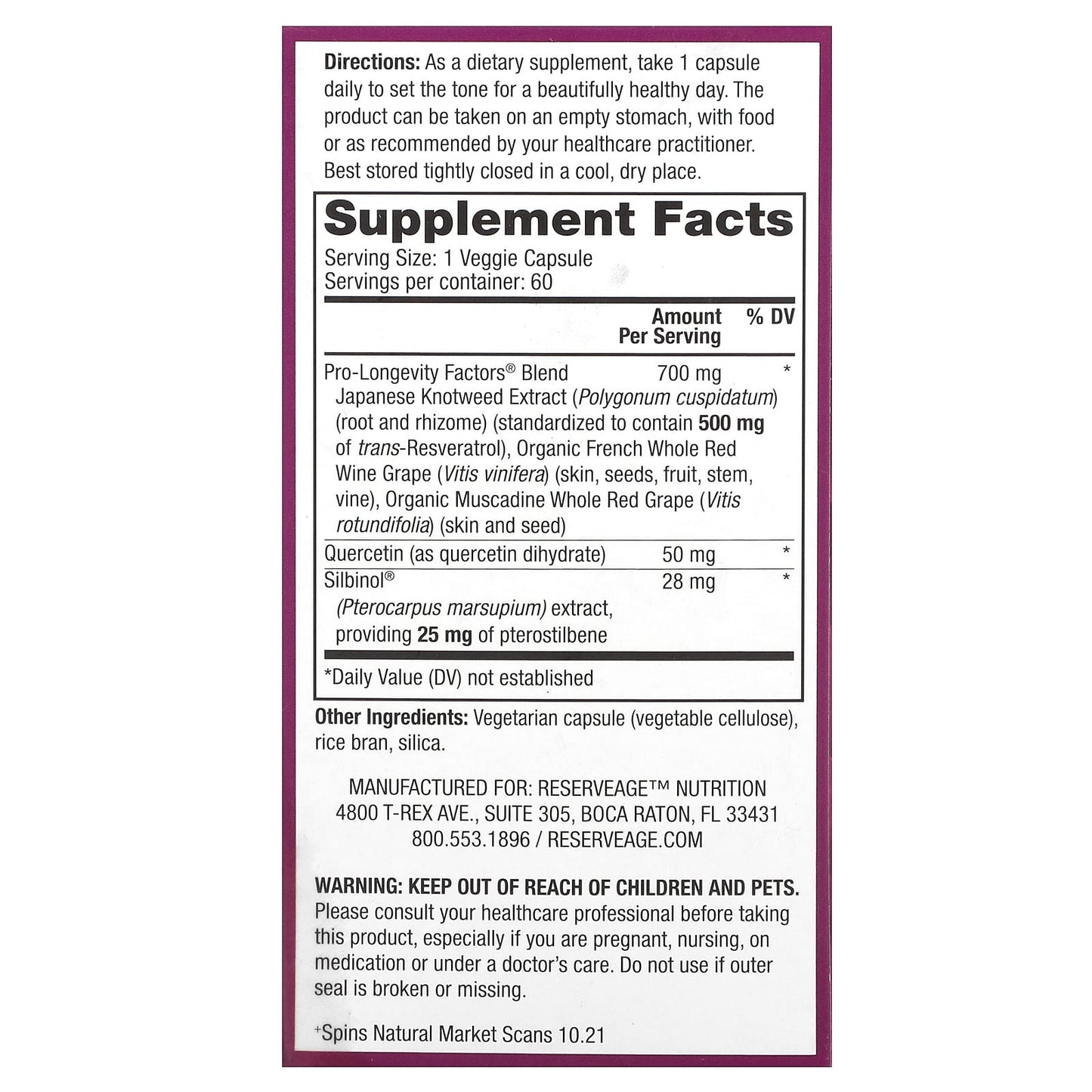 Reserveage Beauty, Resveratrol with Pterostilbene , 500 mg, 60 Veggie Capsules - Image 2