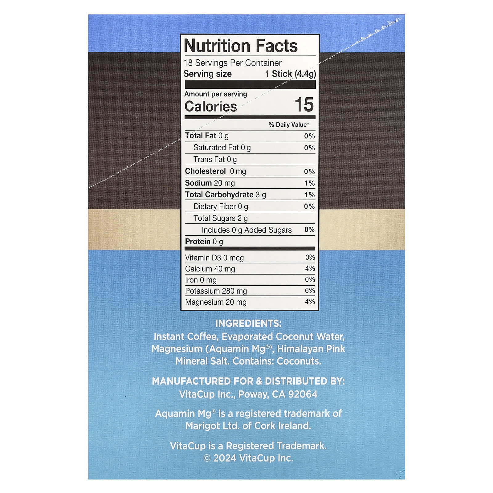 VitaCup, Hydration Instant Coffee & Electrolytes, Medium Roast, 18 Single-Serve Sticks, 0.16 oz (4.4 g) Each - Image 2