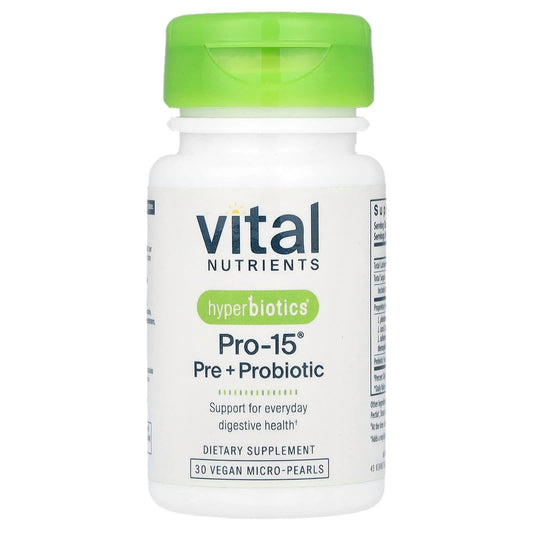 Vital Nutrients, Hyperbiotics®, Pro-15®, Pre + Probiotic, 30 Vegan Micro-Pearls - Image 1