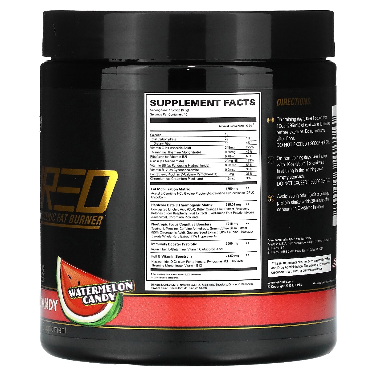 EHPlabs OxyShred Hardcore Thermogenic Fat Burner, Watermelon Candy Flavor, 260g - Image 2
