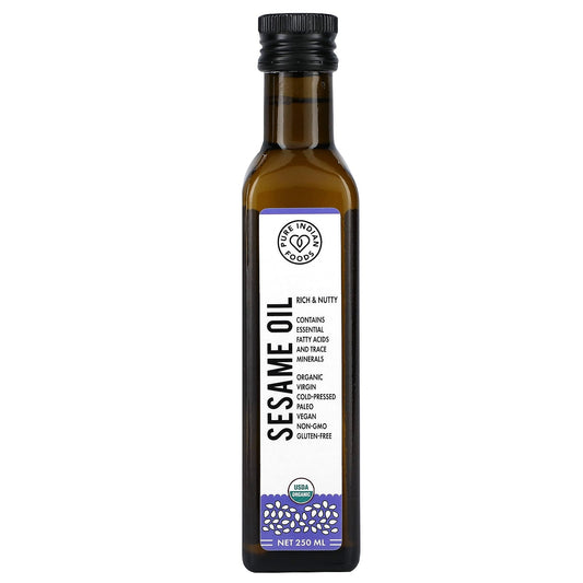 Pure Indian Foods, Organic Cold Pressed Virgin Sesame Oil, 250 ml - Image 1