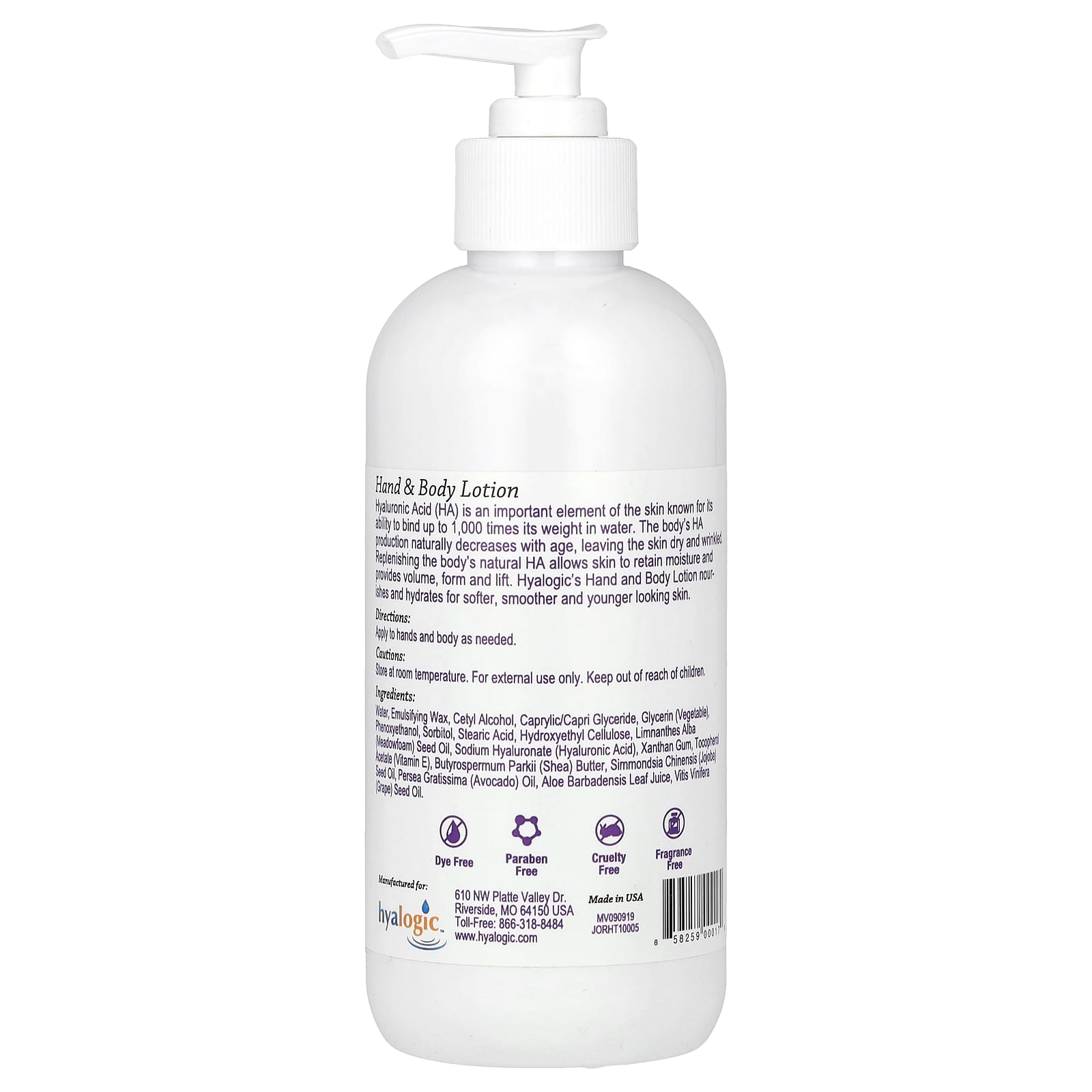 Fragrance-Free Hyaluronic Acid Body Lotion by Hyalogic, 10 oz - Image 2