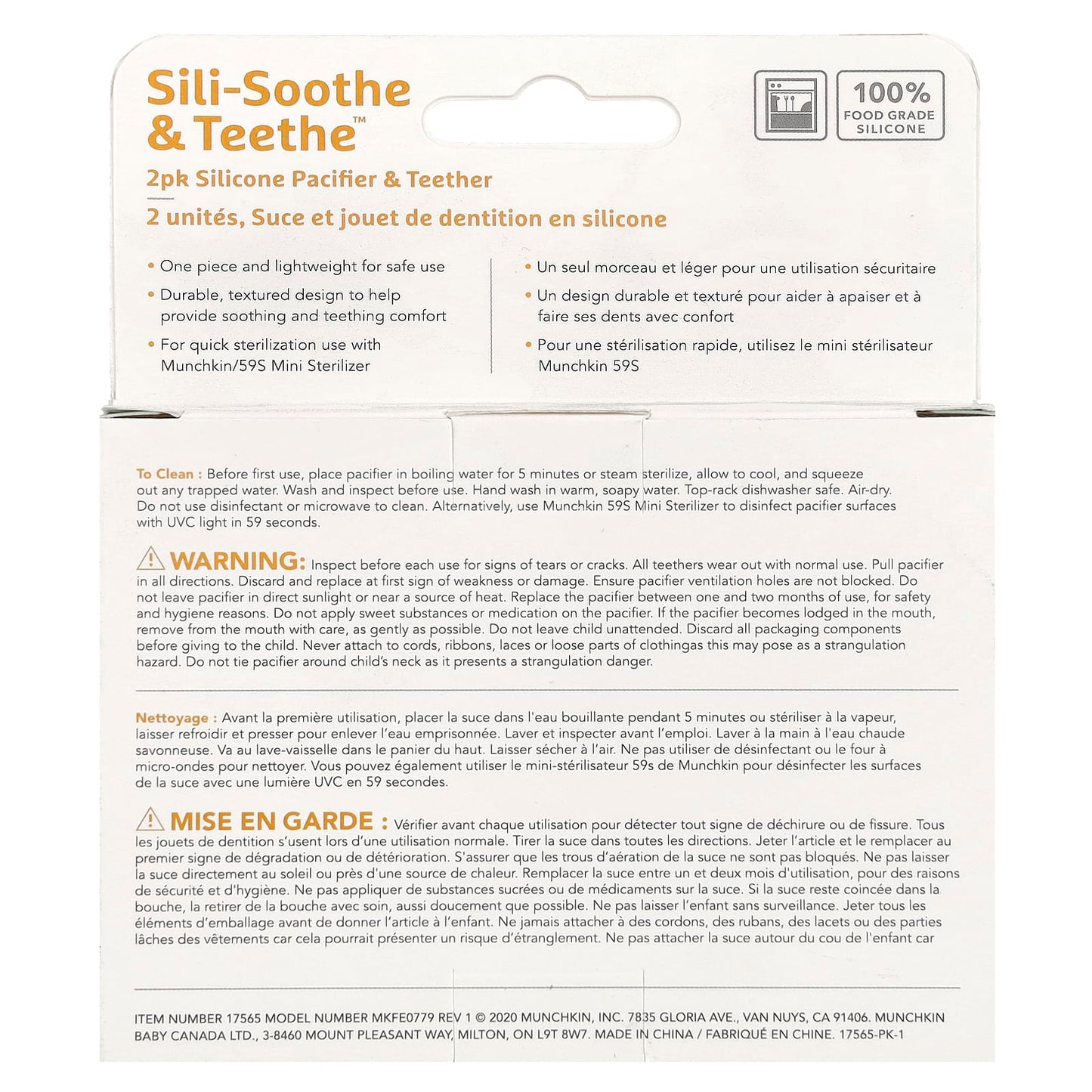 Munchkin, Sili-Soothe & Teethe™, Silicone Pacifier & Teether, 3 Months+, Light Blue & Light Green, 2 Count - Image 2