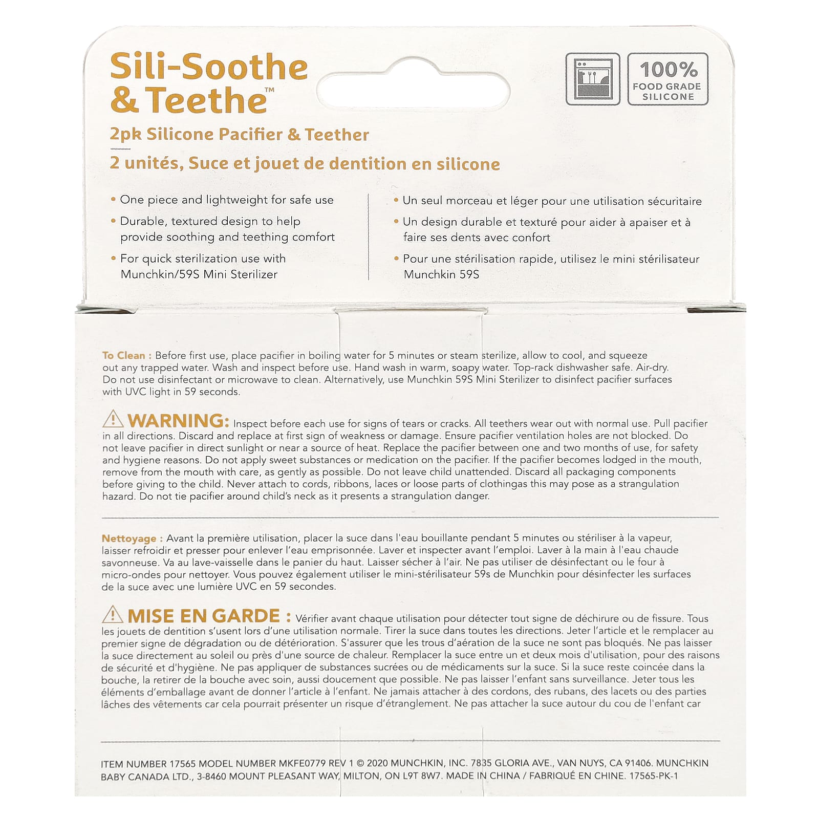 Munchkin, Sili-Soothe & Teethe™, Silicone Pacifier & Teether, 3 Months+, Light Blue & Light Green, 2 Count - Image 2