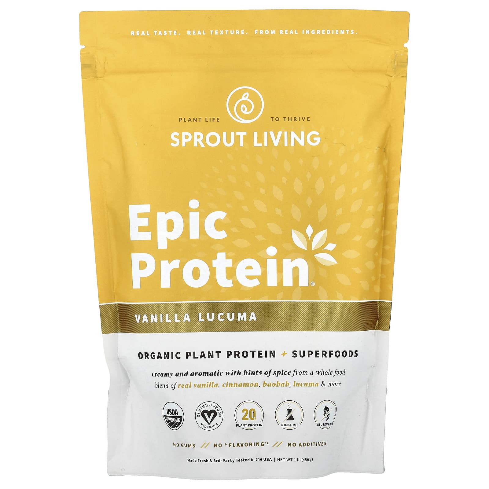 Sprout Living, Epic Protein®, Organic Plant Protein + Superfoods, Vanilla Lucuma, 1 lb (456 g) - Image 1