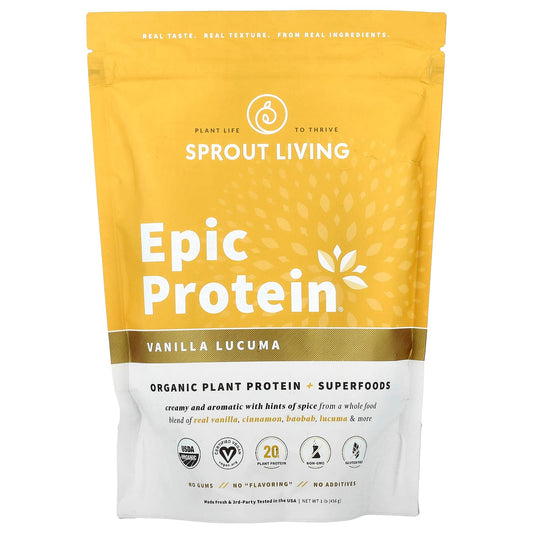 Sprout Living, Epic Protein®, Organic Plant Protein + Superfoods, Vanilla Lucuma, 1 lb (456 g) - Image 1