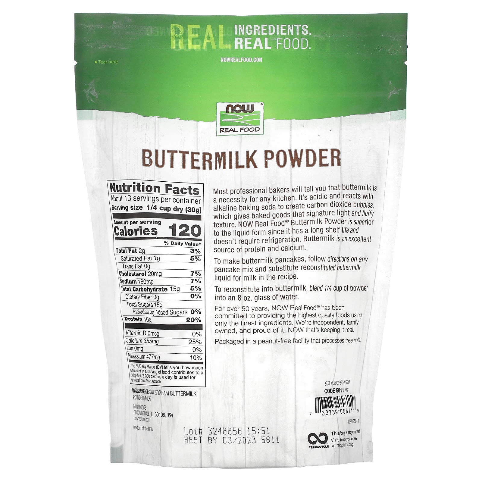 NOW Foods, Real Food, Buttermilk Powder, 14 oz (397 g) - Image 2