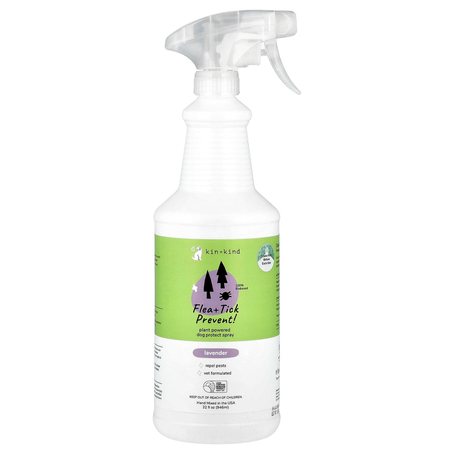 Kin+Kind, Flea + Tick Prevent!, Plant Powered Dog Protect Spray, Lavender, 32 fl oz (946 ml) - Image 1