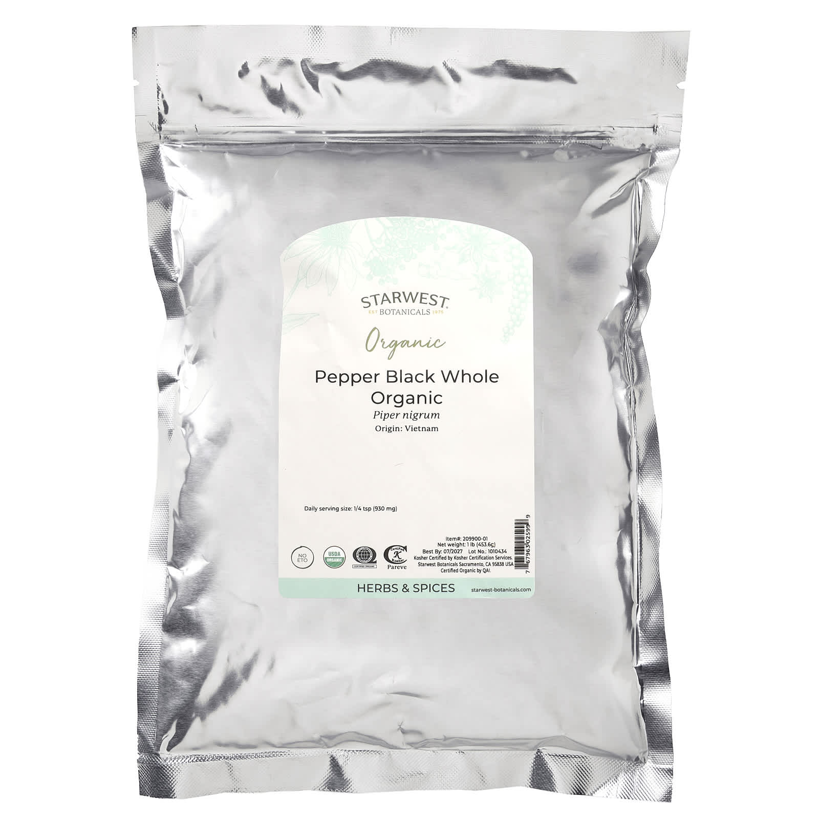 Starwest Botanicals, Organic Pepper Black, Whole, 1 lb (453.6 g) - Image 2