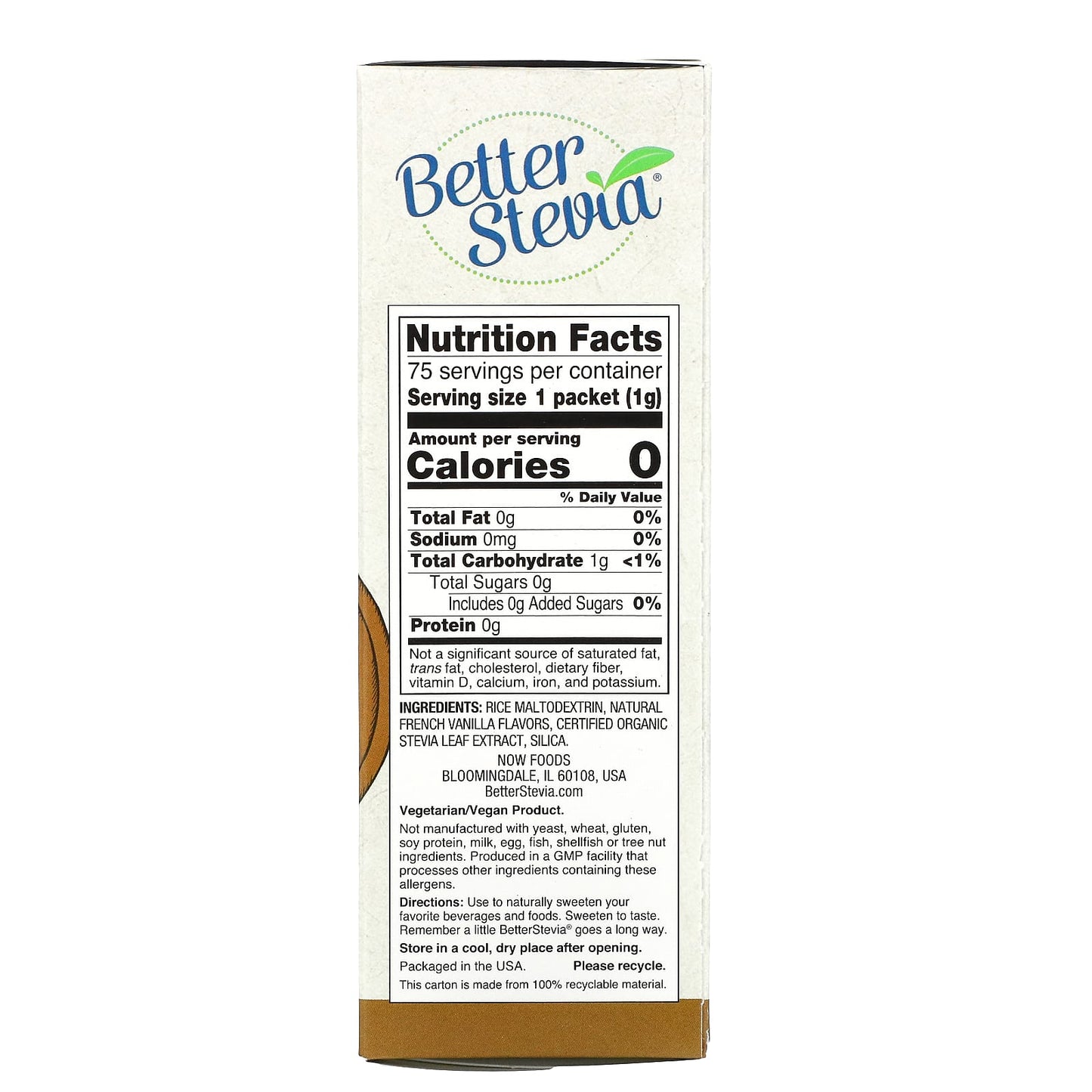 NOW Foods, BetterStevia, Zero Calorie Sweetener, French Vanilla, 75 Packets, (1 g) Each - Image 2