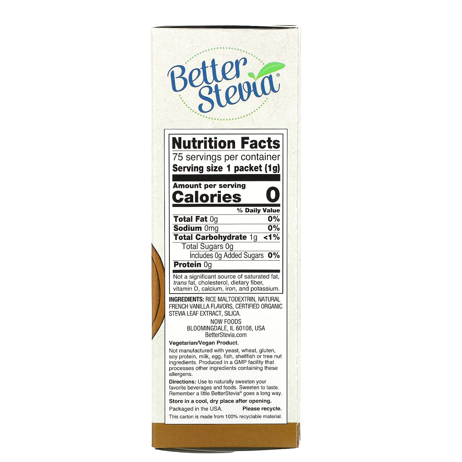NOW Foods, BetterStevia, Zero Calorie Sweetener, French Vanilla, 75 Packets, (1 g) Each - Image 2