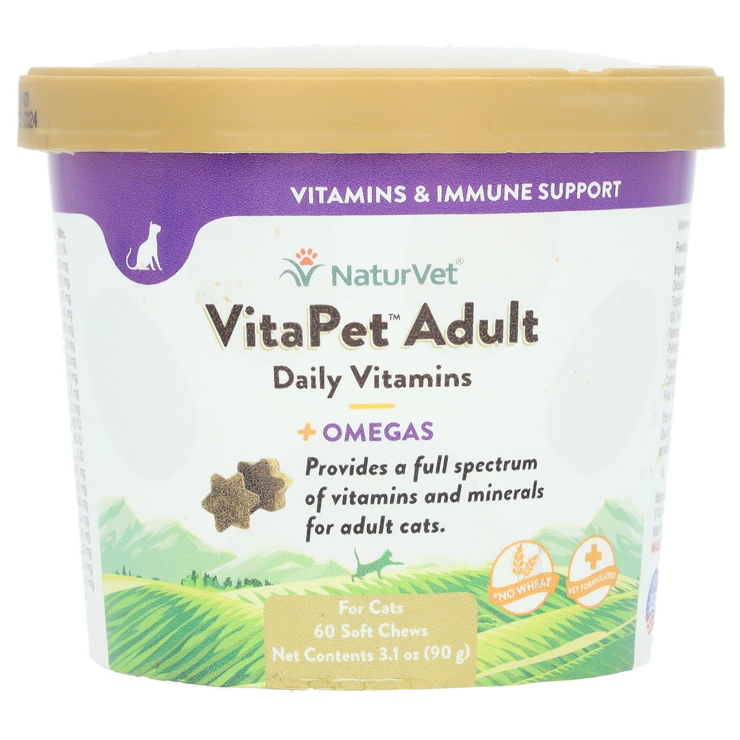 NaturVet, VitaPet Adult, Daily Vitamins + Omegas, For Cats, 60 Soft Chews, 3.1 oz (90 g) - Image 1