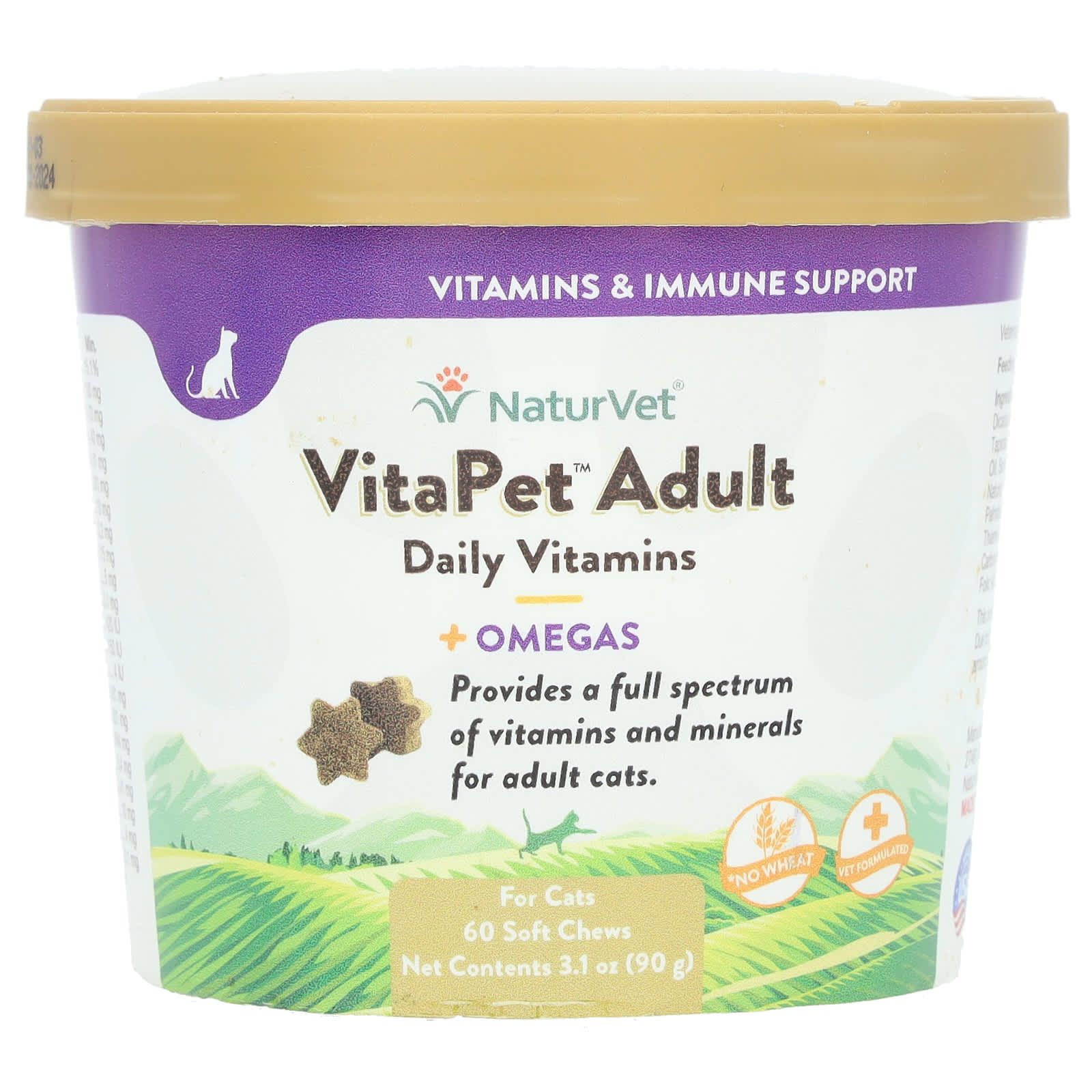 NaturVet, VitaPet Adult, Daily Vitamins + Omegas, For Cats, 60 Soft Chews, 3.1 oz (90 g) - Image 1