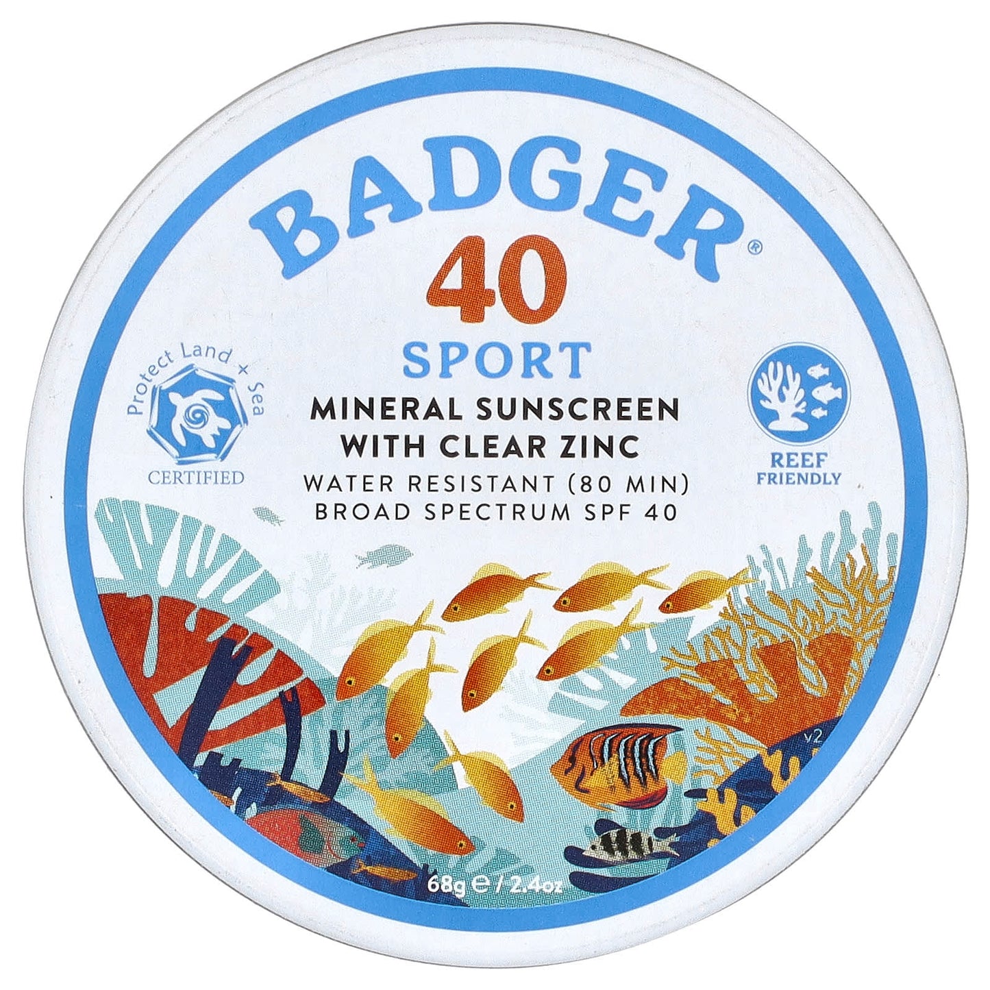 Badger Sport Mineral Sunscreen with Clear Zinc SPF 40, 2.4 oz - Image 1
