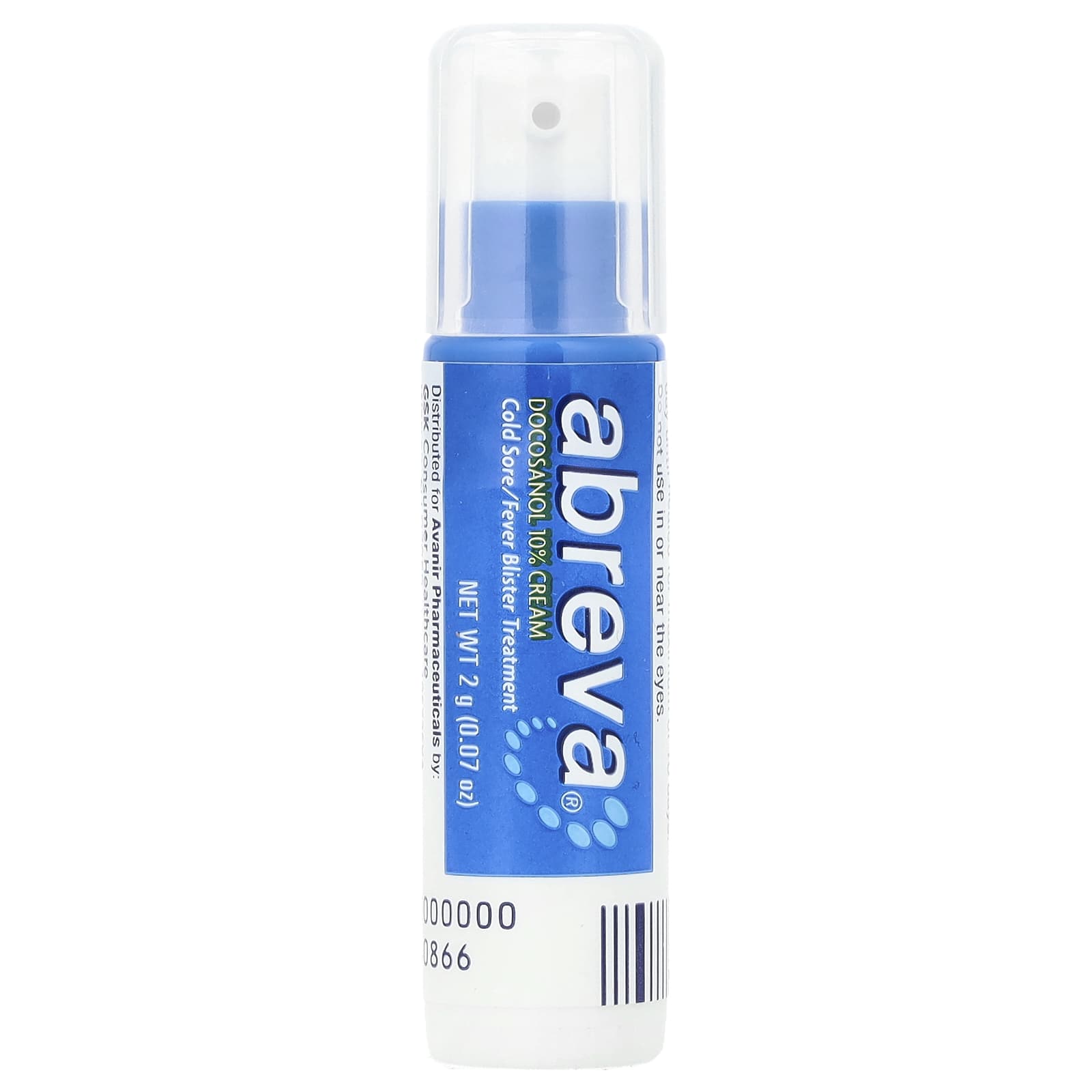 Abreva Cold Sore Treatment, Docosanol 10% Cream, 0.07 oz Pump - Image 1