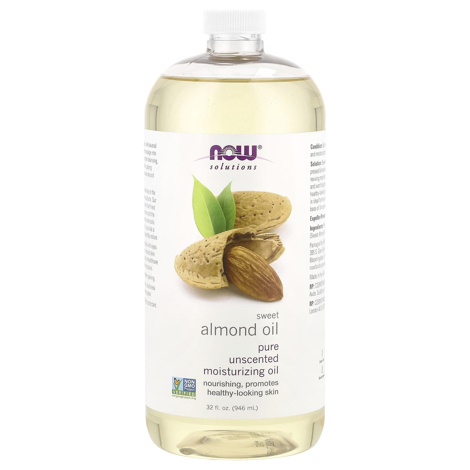 NOW Foods, Solutions, Sweet Almond Oil, Unscented, 32 fl oz (946 ml) - Image 1