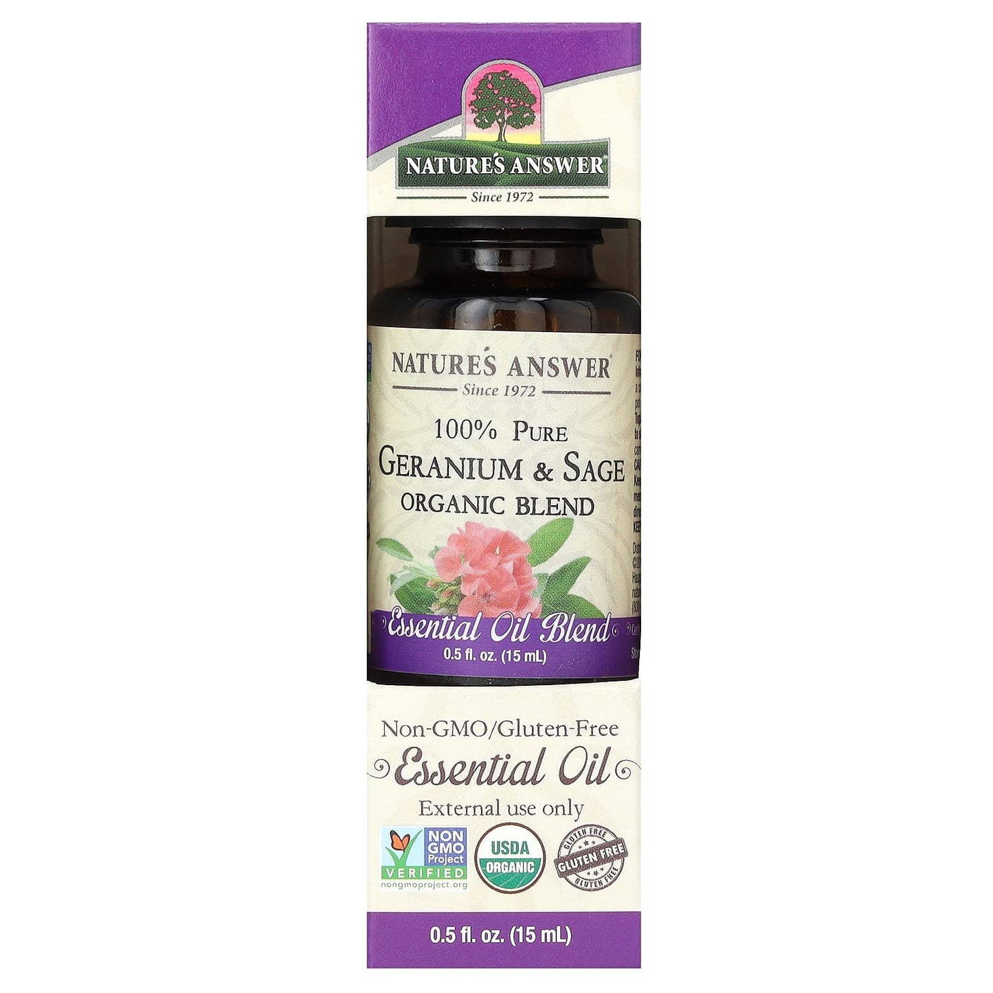 Nature's Answer, 100% Pure Organic Essential Oil Blend, Geranium & Sage, 0.5 fl oz (15 ml) - Image 2