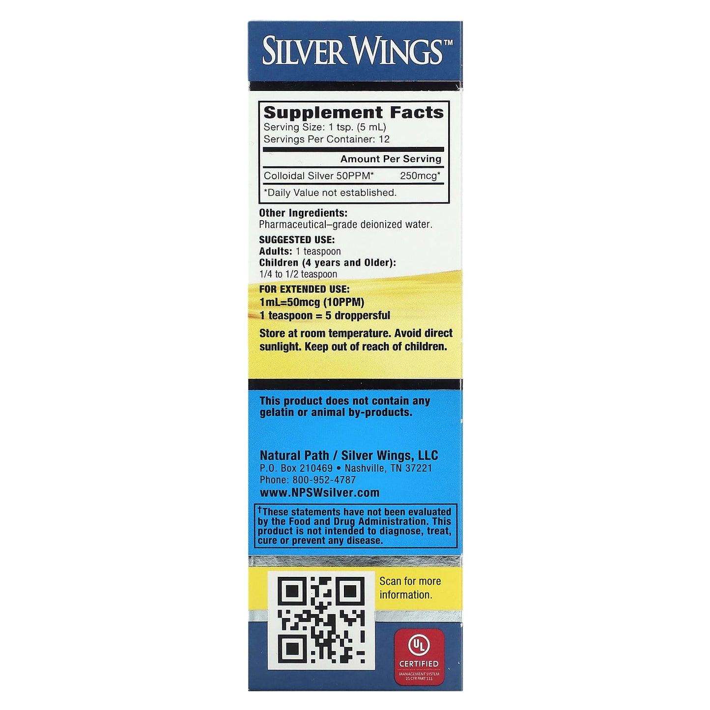 Natural Path Silver Wings, Colloidal Silver, 50 PPM, 2 fl oz (60 ml) - Image 2