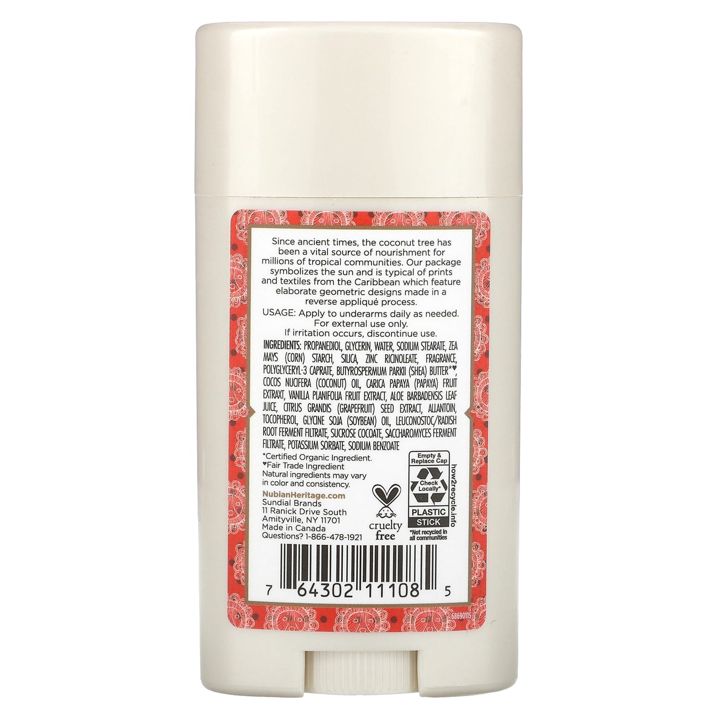 Nubian Heritage, 24 Hour Deodorant, Coconut & Papaya, 2.25 oz (64 g) - Image 2