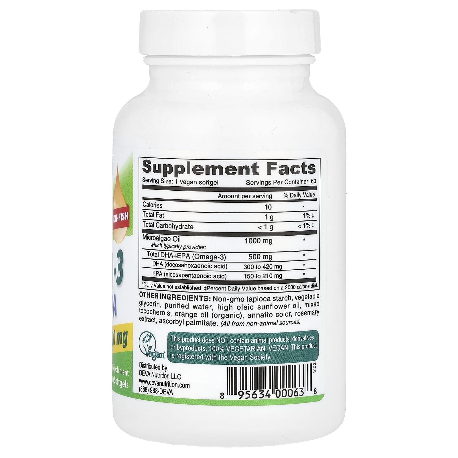 Deva, Vegan Omega-3, DHA-EPA, 500 mg, 60 Vegan Softgels