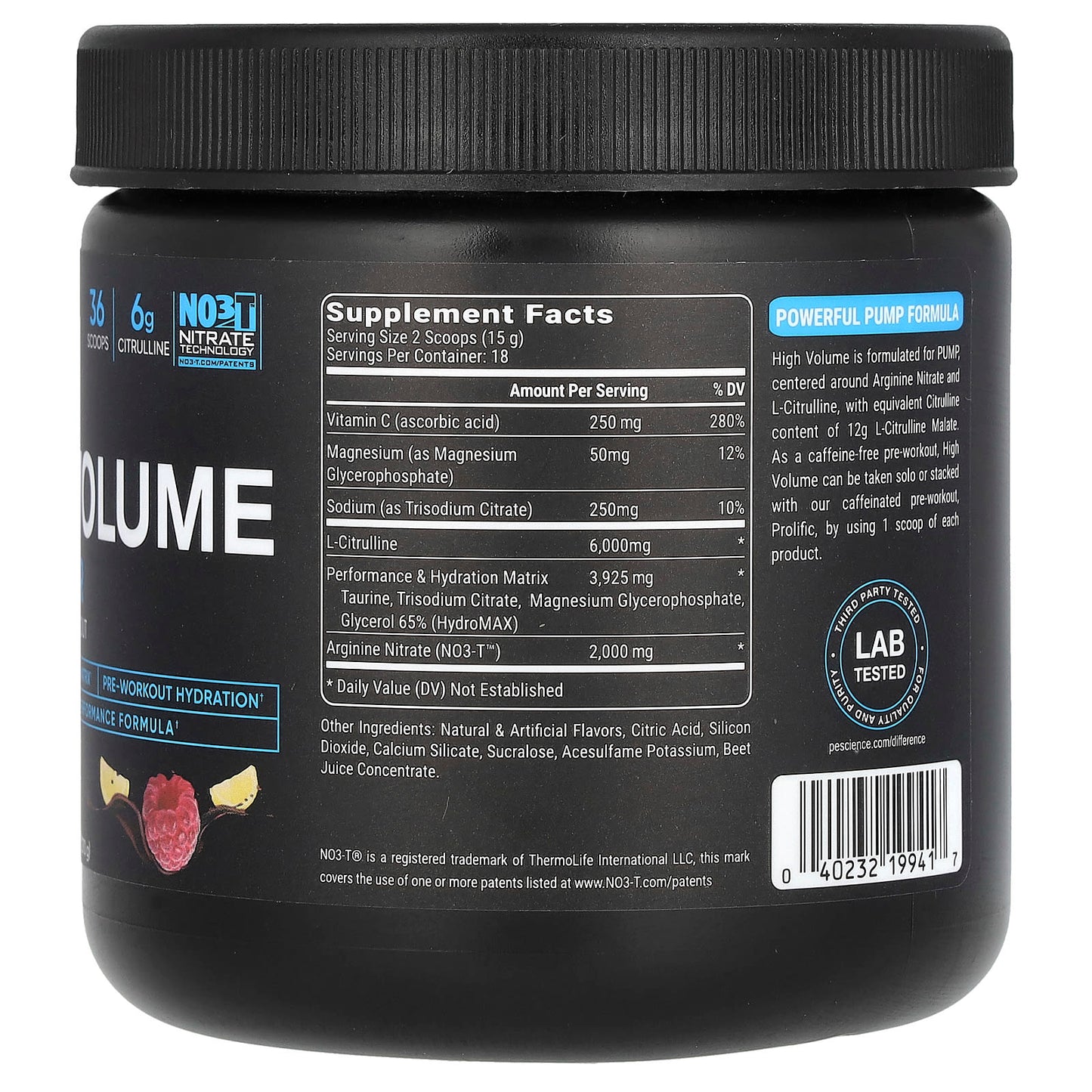 PEScience, High Volume, Pump Powder, Caffeine Free, Raspberry Lemonade, 9.5 oz (270 g) - Image 2