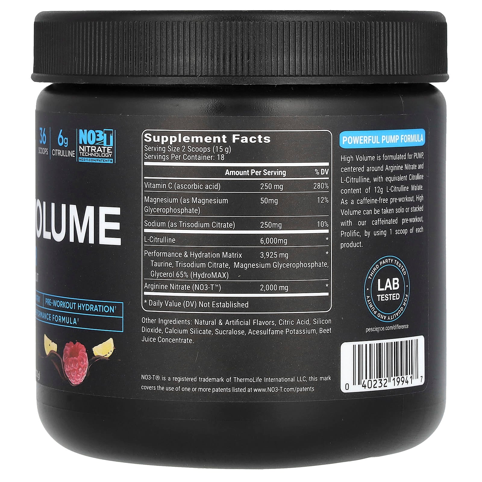 PEScience, High Volume, Pump Powder, Caffeine Free, Raspberry Lemonade, 9.5 oz (270 g) - Image 2