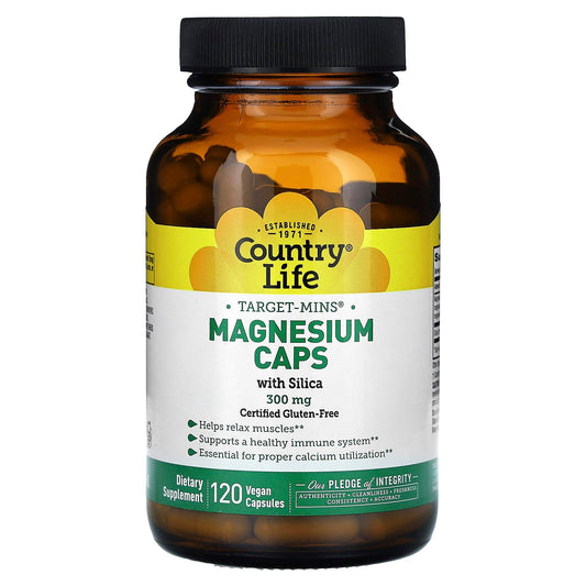 Country Life Target-Mins Magnesium Caps with Silica, 300mg, 120 Vegan Capsules - Image 1