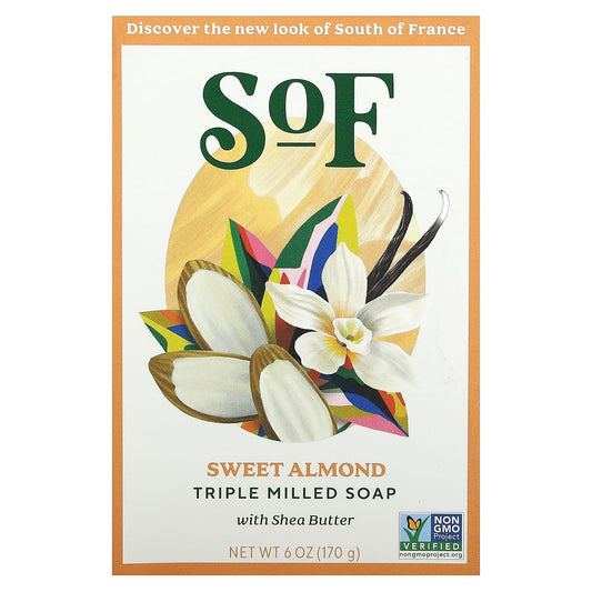 SoF, Triple Milled Bar Soap with Shea Butter, Sweet Almond, 6 oz (170 g) - Image 1