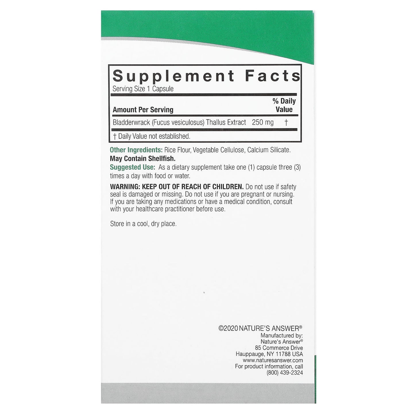 Nature's Answer, Bladderwrack, 250 mg, 90 Vegetarian Capsules - Image 2