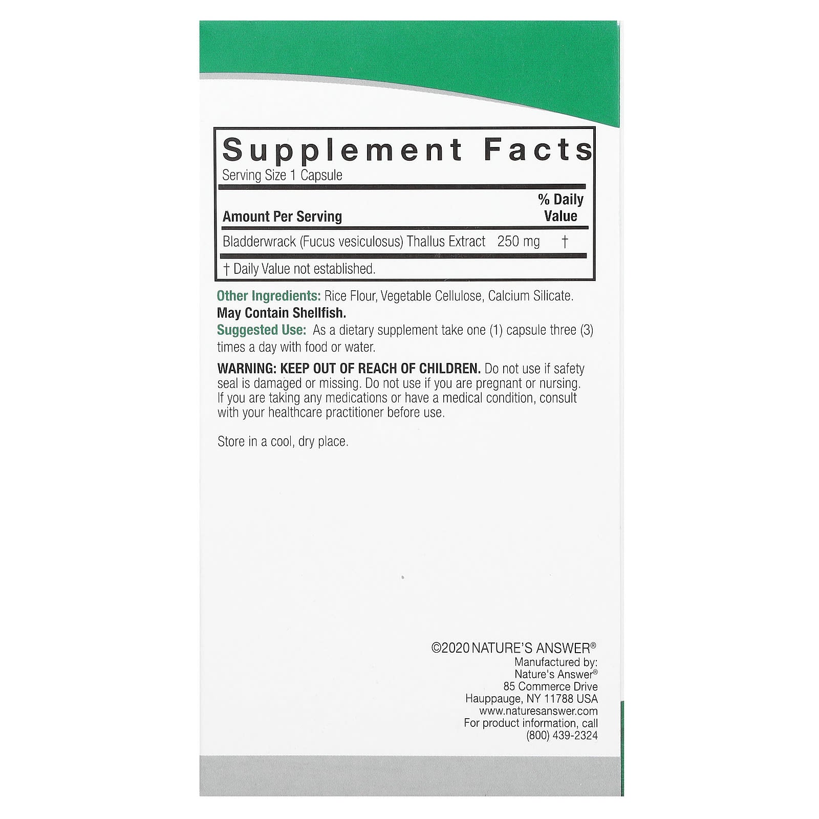 Nature's Answer, Bladderwrack, 250 mg, 90 Vegetarian Capsules - Image 2