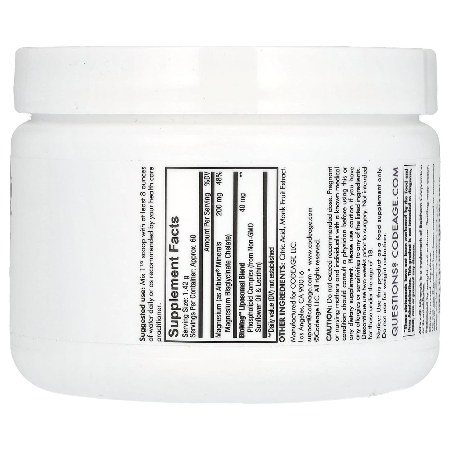 Codeage Liposomal Magnesium Glycinate Powder - Unflavored, Non-GMO, Soy-Free - Image 2