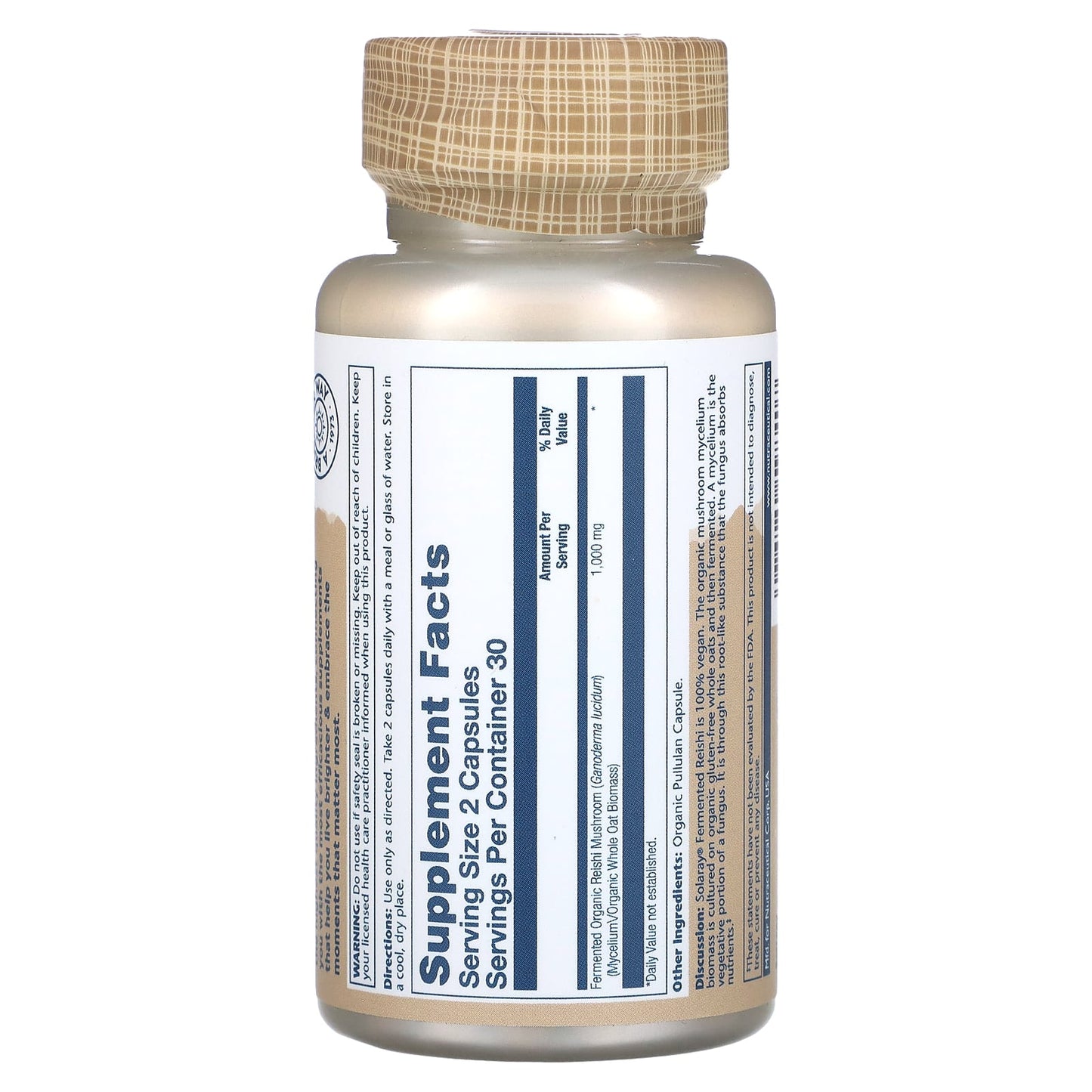 Solaray, Fermented Reishi Mushroom, 60 Organic Capsules (500 mg per Capsule)