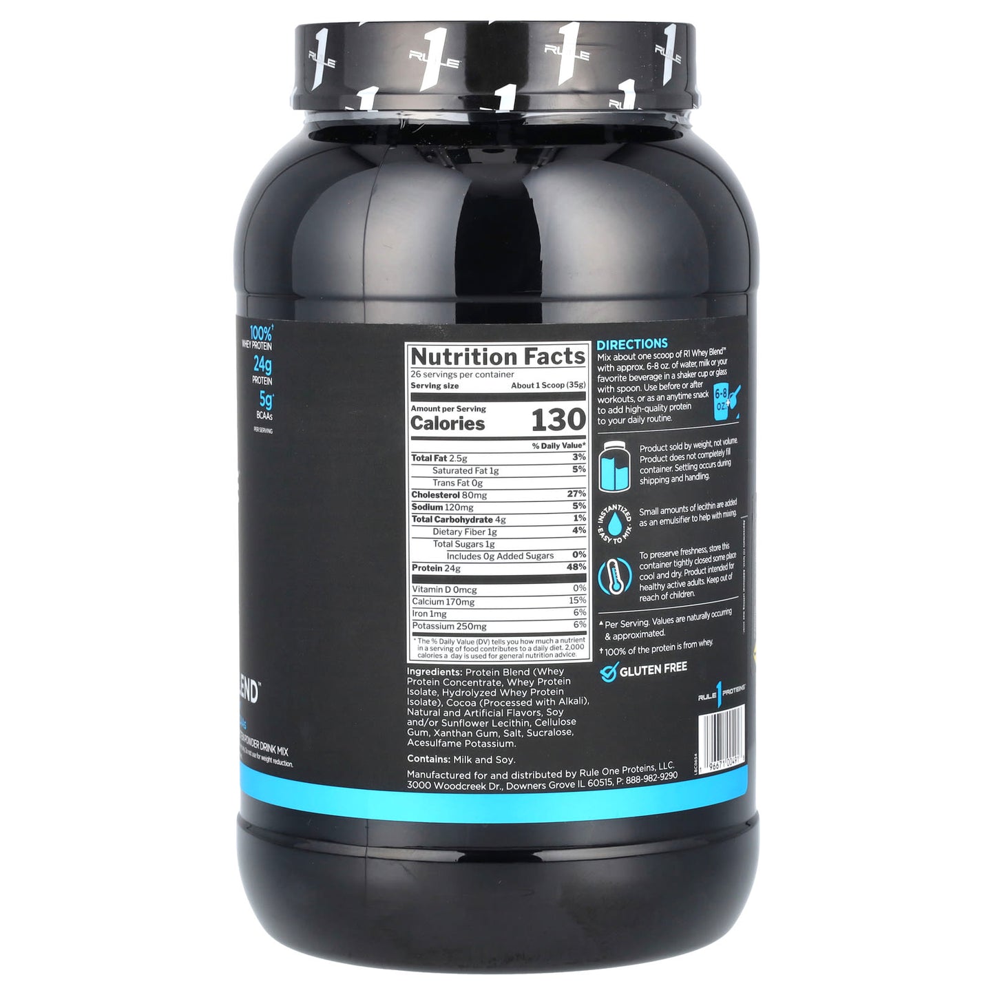 Rule One Proteins, Whey Blend, Protein Powder Drink Mix, Chocolate Fudge, 2.01 lb (910 g) - Image 2
