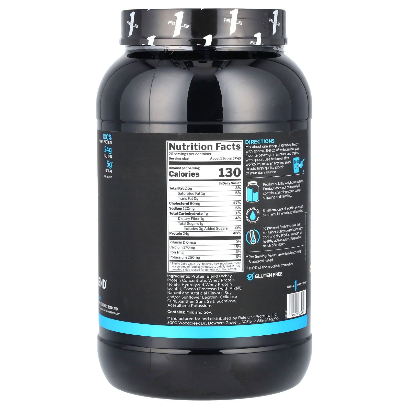 Rule One Proteins, Whey Blend, Protein Powder Drink Mix, Chocolate Fudge, 2.01 lb (910 g) - Image 2