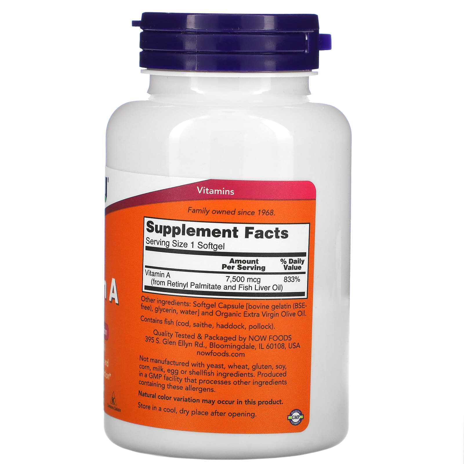 NOW Foods, Vitamin A, 7,500 mcg (25,000 IU), 250 Softgels - Image 2