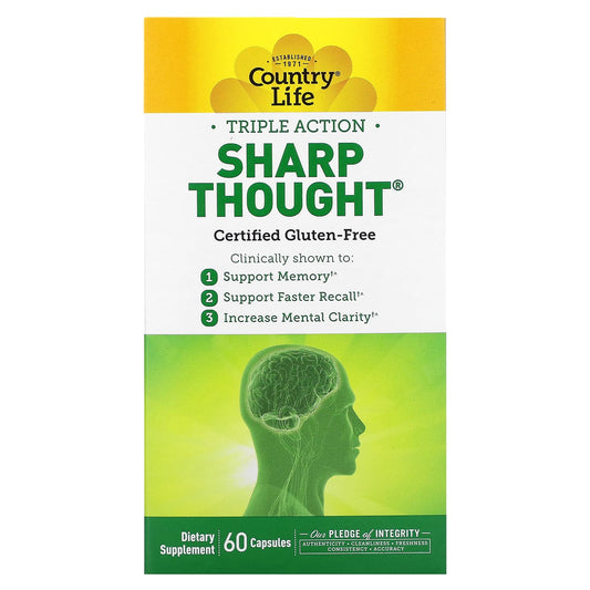 Country Life Triple Action Sharp Thought Dietary Supplement 60 Capsules - Image 1