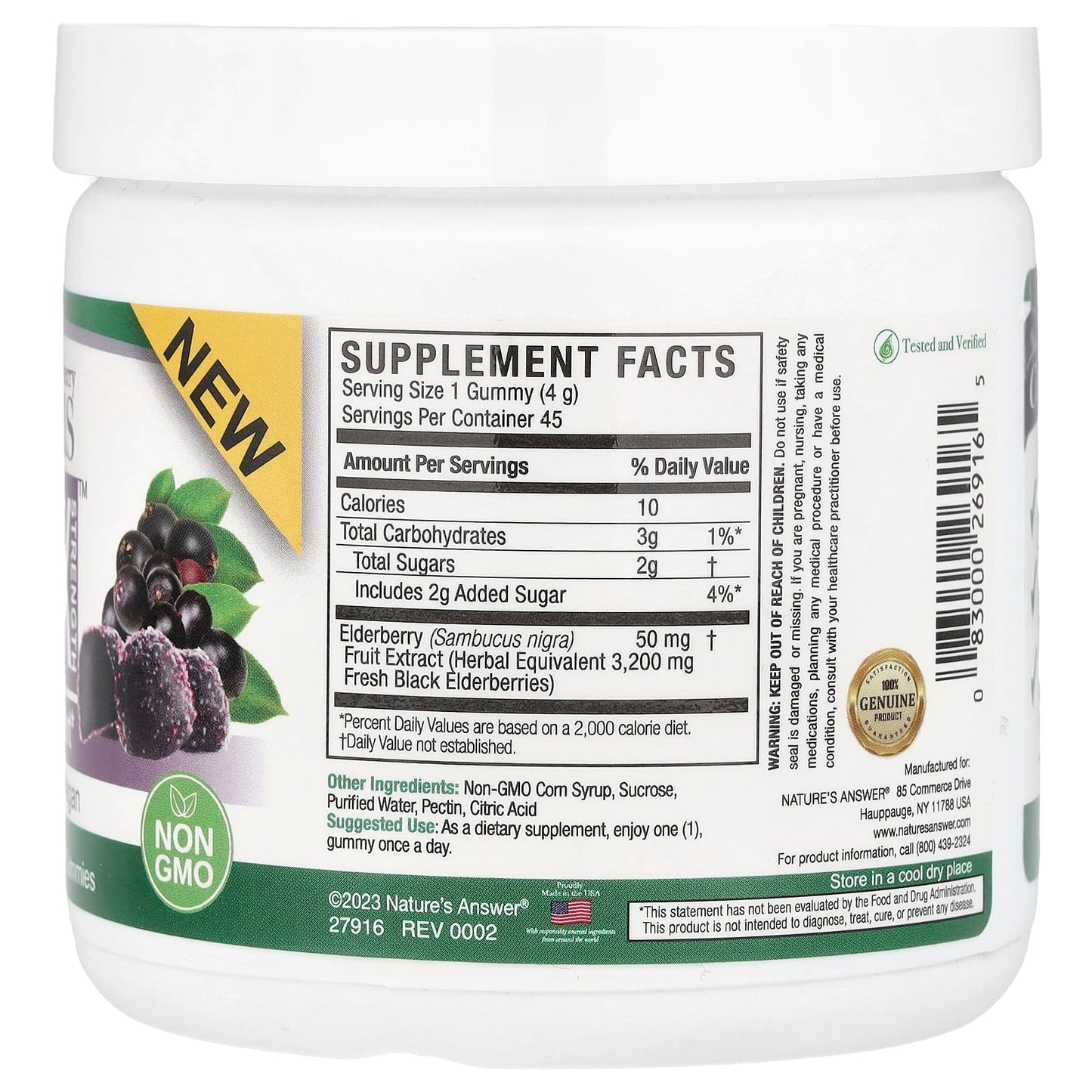 Nature's Answer, Black Elderberry Sambucus Daily Gummies, 2X Strength, 3,200 mg, 45 Pectin Gummies - Image 2